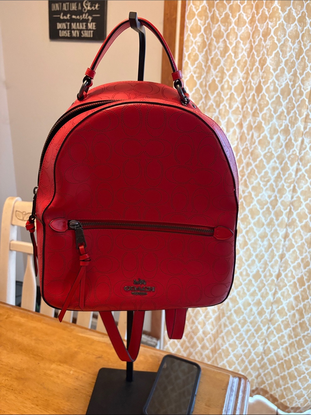 Coach Red Leather Mini Backpack with Signature Perforation